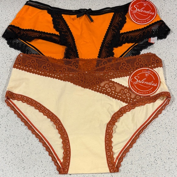 Splendies Women's Lace Trim Panties - Orange and Cream - Picture 1 of 1